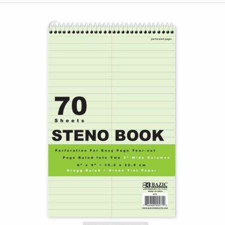 70 Ct. 6" X 9" Green Tint Gregg Ruled Steno Book