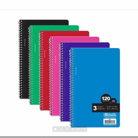 W/R 120 Ct. 9.5" X 5.75" 3-Subject Spiral Notebook