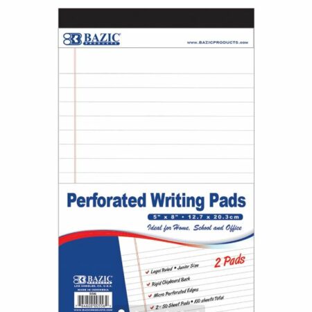 50 Ct. 5" X 8" White Jr. Perforated Writing Pad (2/Pack)