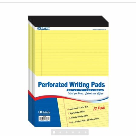 50 Ct. 8.5" X 11.75" Canary Perforated Writing Pad (12/Pack)