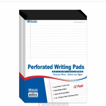 50 Ct. 8.5" X 11.75" White Perforated Writing Pad (12/Pack)