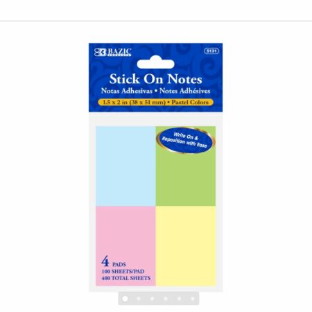 100 Ct. 1.5" X 2" Stick On Notes (4/Pack)