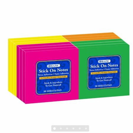 90 Ct. 3" X 3" Neon Stick On Notes (12/Shrink)