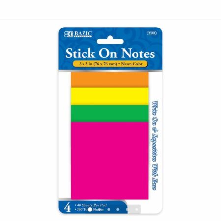 40 Ct. 3" X 3" Neon Stick On Notes (4/Pack)