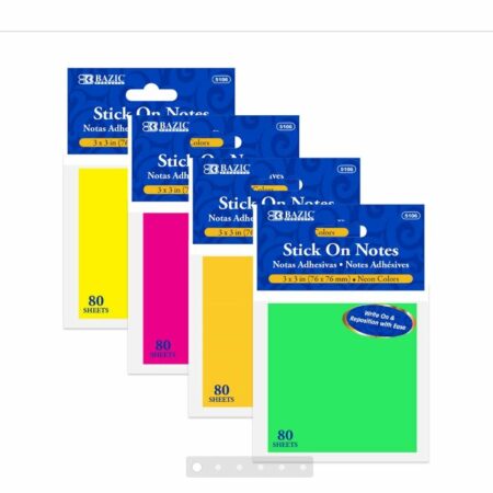 Pack of 288 neon 3"x3" sticky notes, 80 sheets per pad – ideal for school, office, and home use.