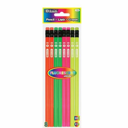 Fluorescent Wood Pencil w/ Eraser (8/pack)