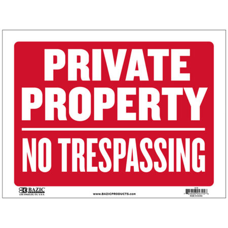 Private Property No Trespassing Sign, 9" X 12"