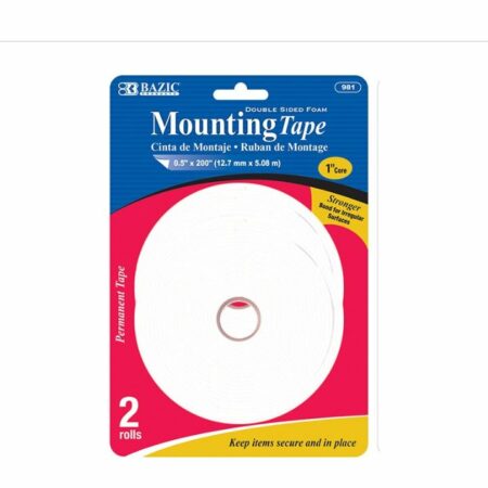 Mounting Tape, Double Sided Foam, 1/2x200" (2/Pack)
