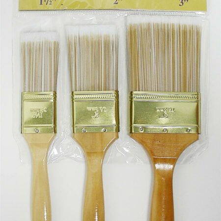 3-piece polyester paint brush set with flat brushes – includes 1 1/2", 2", and 3" sizes