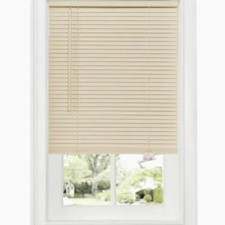 27x48 Alabaster Cordless Vinyl Mini Blinds – Easy to install, durable, and fade-resistant.