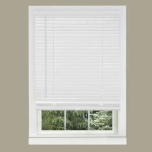 Pack of four 71"x48" white cordless vinyl mini blinds with durable 1" slats, easy lift-and-lower operation, tilt wand for privacy control, and hidden mounting brackets for seamless installation.