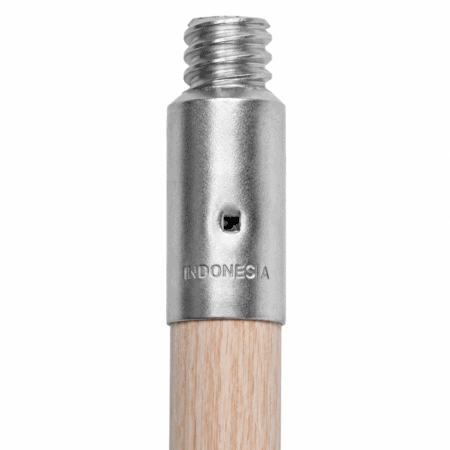 6 foot wooden paint roller extension pole with threaded metal tip on white background