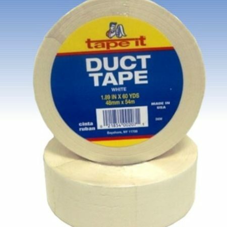 2-inch x 10-yard white duct tape – case of 54 rolls. Strong adhesive with a durable cloth backing for repairs, bundling, and industrial use.