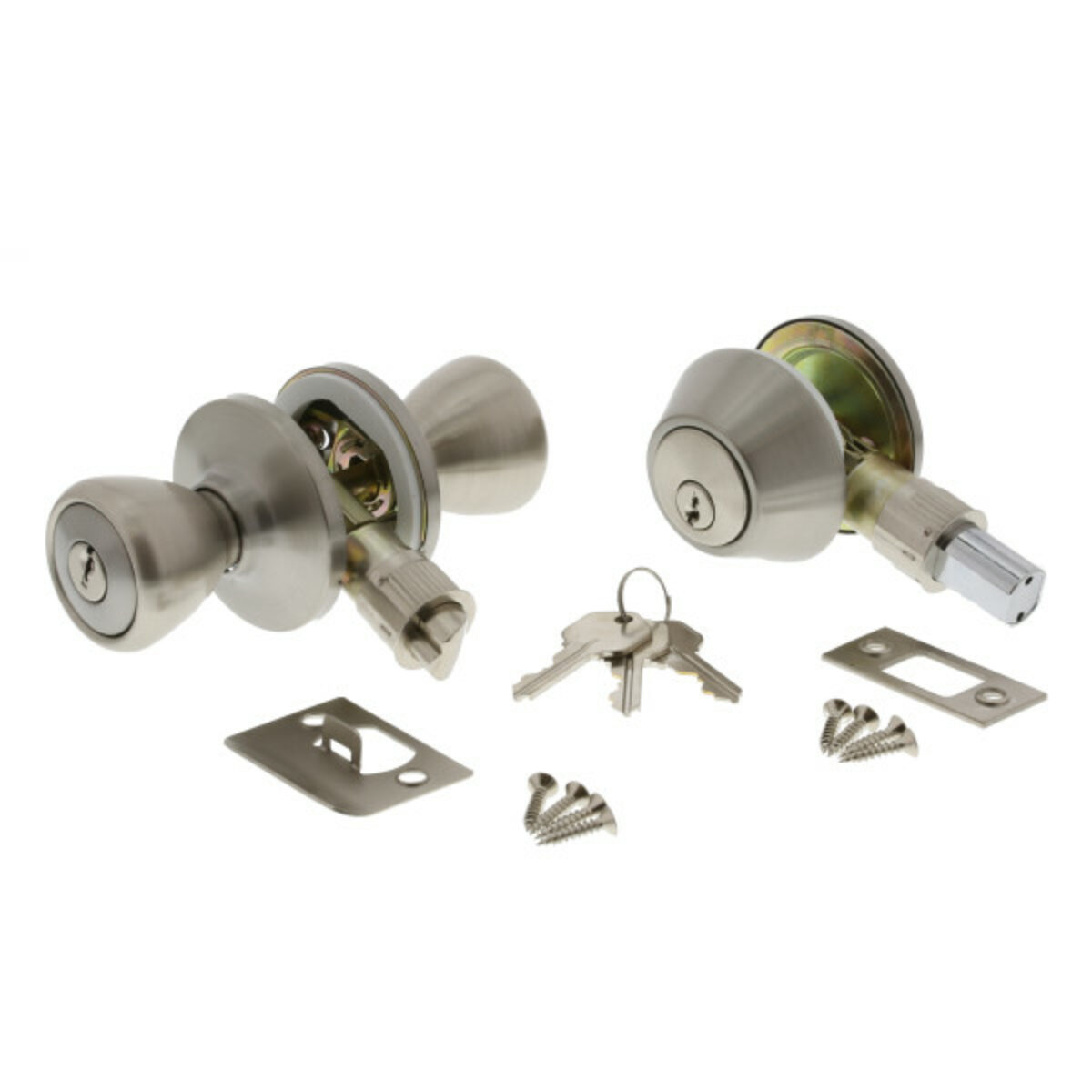 10x Door Knob Locks Entry Keyed Cylinders 30 Key Copies Exterior Interior Sc-SS 