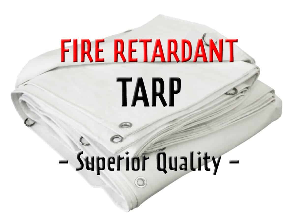 Heavy duty white fire retardant tarp designed for scaffold, debris, and job site safety coverage