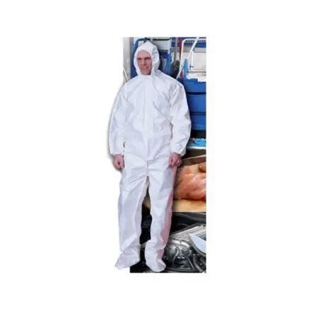 Coverall with Hood and Boots provides full-body protection ensuring enhanced safety and hygiene in industrial environments.