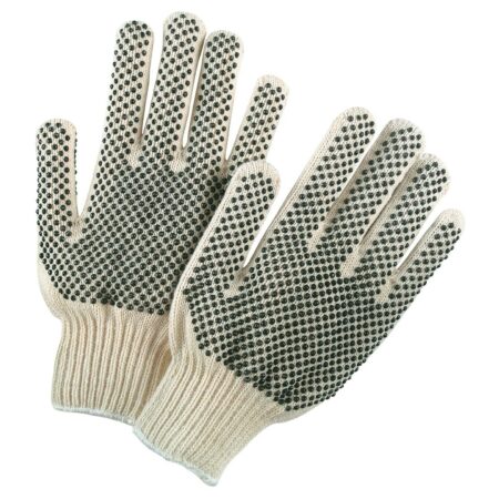 Cotton work gloves with PVC grip dots