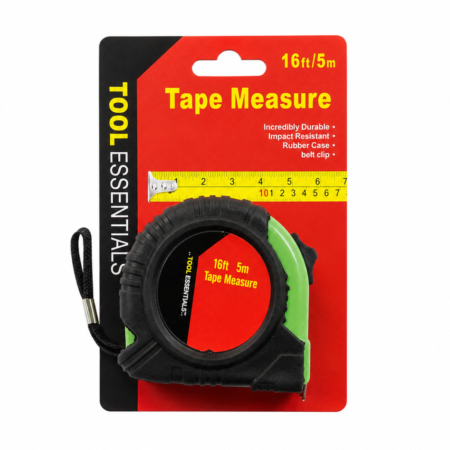 16ft 5m tape measure with rubber grip and retail packaging on white background