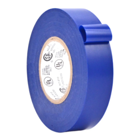 Blue PVC electric tape, 3/4" x 60' roll, UL-listed, shrink-wrapped, available in bulk at wholesale prices.