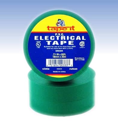 Green PVC Electric Tape, 3/4" x 60' - 100 Per Case
