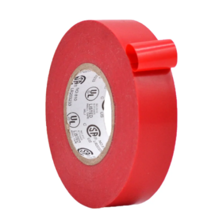 Red PVC electric tape, 3/4" x 60' roll, UL-listed, shrink-wrapped, available in bulk at wholesale prices.