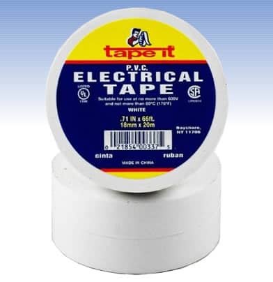 White PVC Electric Tape, 3/4" x 60' - 100 Per Case