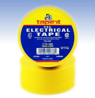 Yellow PVC Electric Tape, 3/4" x 60' - 100 Per Case