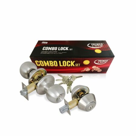 Stainless Steel Entry Door Knob Combo Lock Set with Double Cylinder Deadbolt and 6 SC1 Keys-Boxed Keyed Alike
