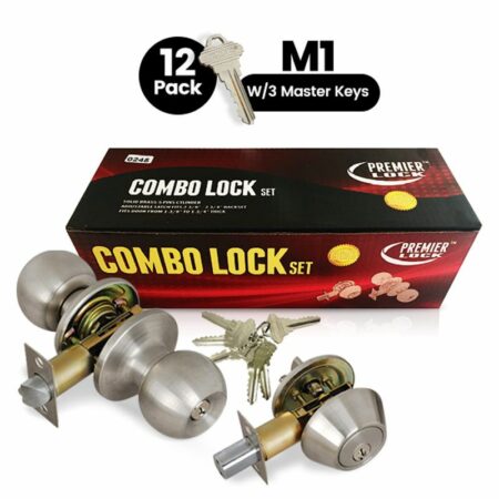 Stainless Steel Entry Door Knob Combo Lock Set with Deadbolt and 6 SC1 Keys- 12 Pack with 3 Master Keys (M1)