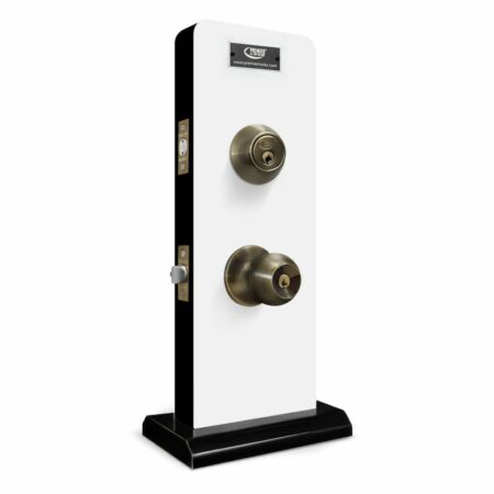 Antique Brass Entry Door Knob Combo Lock Set with Deadbolt and 6 SC1 Keys-Boxed Keyed Alike