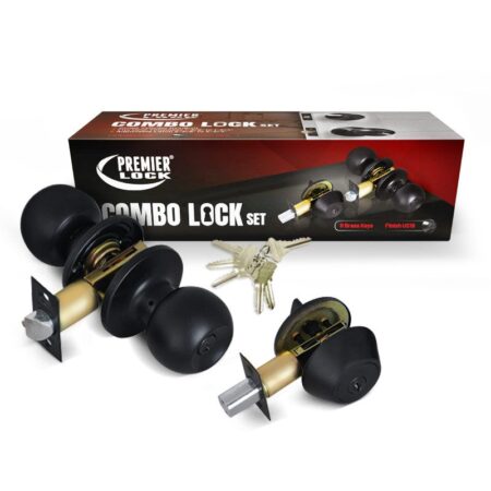 Black Entry Door Combo Lock Set with Deadbolt & 6 SC1 Keyed