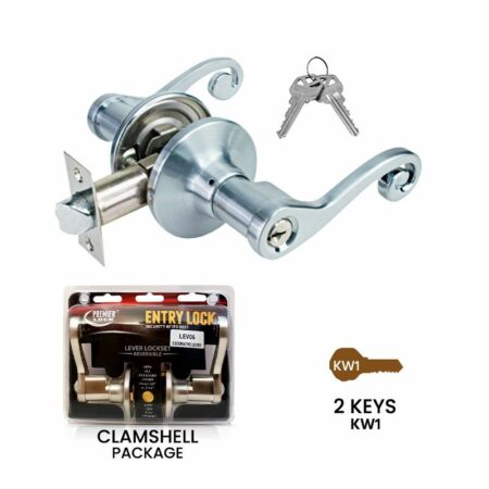 Entry Lever Door Lock Set With Decorative Handle and 2 KW1 Keys- Satin Nickel Light -Wholesale Price
