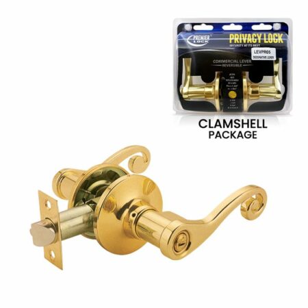 Privacy Door Lever Handle Lock Set - Brass Plated Light Commercial Duty - Wholesale Price