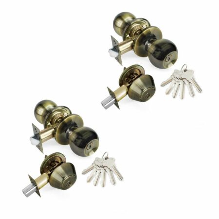 Antique Brass Entry Door Knob and Deadbolt Lock Set – 2 Pack – SC1 Keys – Box of 12 – Wholesale Locksets