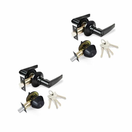 Oil rubbed bronze entry lever combo lock set with single cylinder deadbolt and 8 SC1 keys – bulk pack of 12