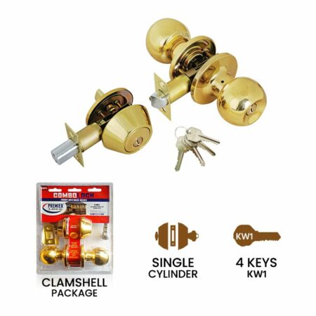 Solid Brass Entry Door Combo Lock with 4 KW1 Keys – Carded Pack – Wholesale Lockset – Box of 12