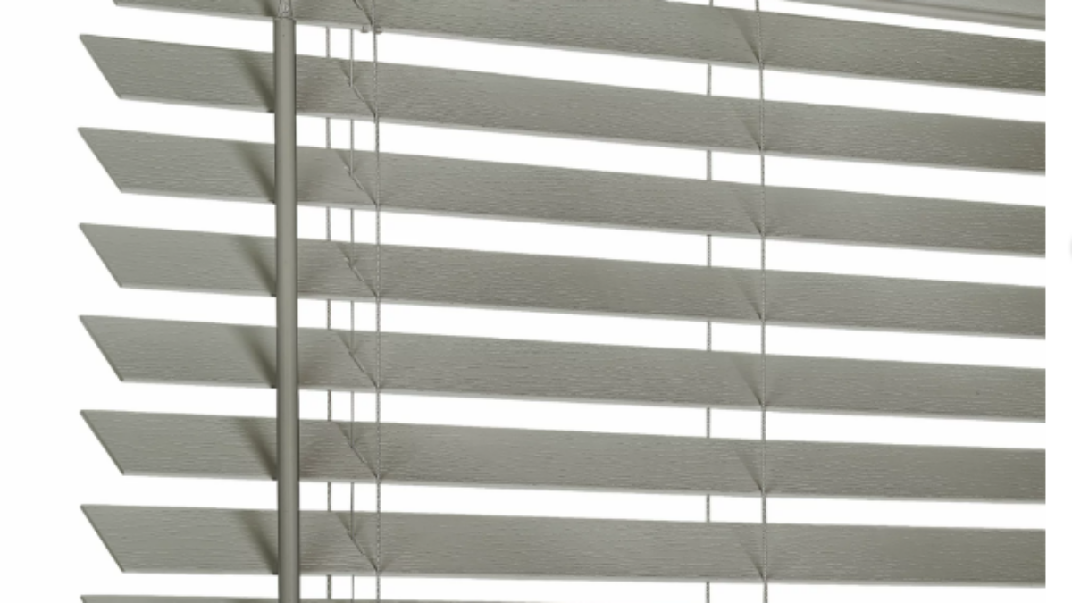 2 Grey Faux Wood Blind with Wood Grain 46x64