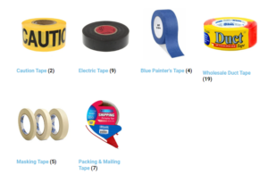 A variety of adhesive tapes displayed in a hardware store, highlighting their uses and versatility