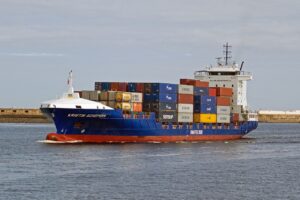 Container ship entering port
