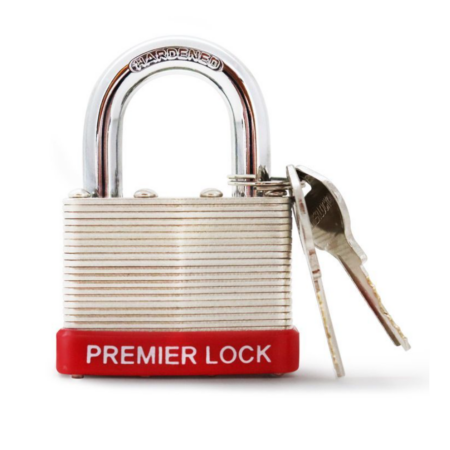 Laminated 2-inch steel padlock with brass pin cylinder, keyed alike, boxed for wholesale – 24-pack