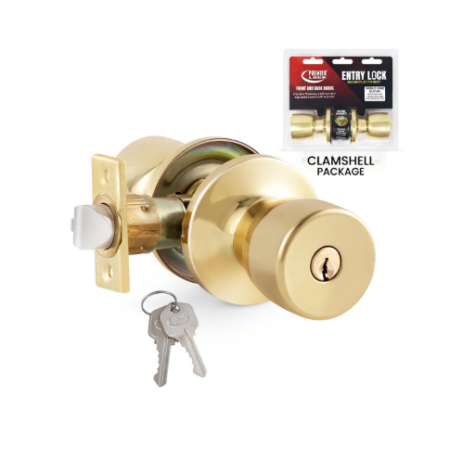 Mobile home entry door lock with polished brass finish – keyed entry with thumb turn button