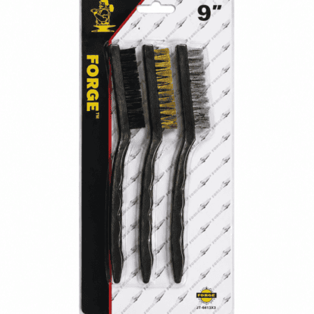 3 piece 9 inch brush set with steel brass and nylon bristles on white background