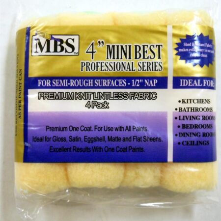 4" Mini Roller Covers, 1/2" Nap -Premium Polyester- (4-Piece Pack) – Wholesale Price