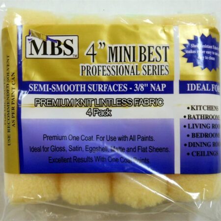 4" Mini Roller Covers, 3/8" Nap -Premium Polyester- (4-Piece Pack) – Wholesale Price