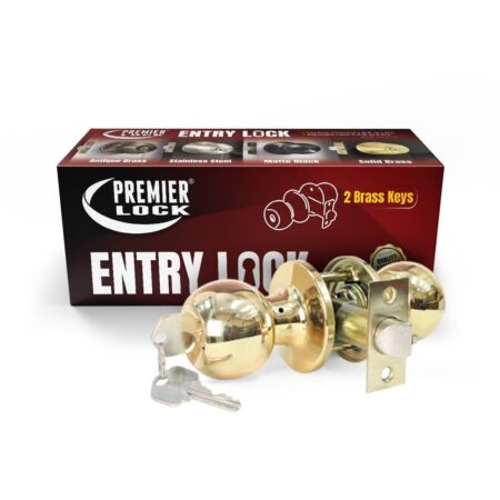 Solid Brass Entry Door Knob with 2 KW1 Keys – Keyed Alike Lockset for Residential or Office Use – Box of 6 – Polished Brass Finish
