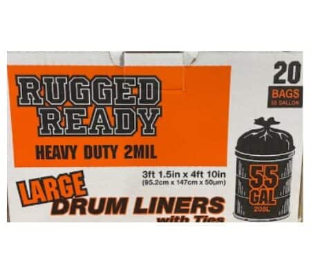 55-gallon 2 mil drum liner contractor bags; tough and cost-saving alternative to 3 mil; wholesale pallets
