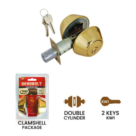 Deadbolt Door Lock Double Cylinder with 2 KW1 Keys Solid Brass Carded - Wholesale Price