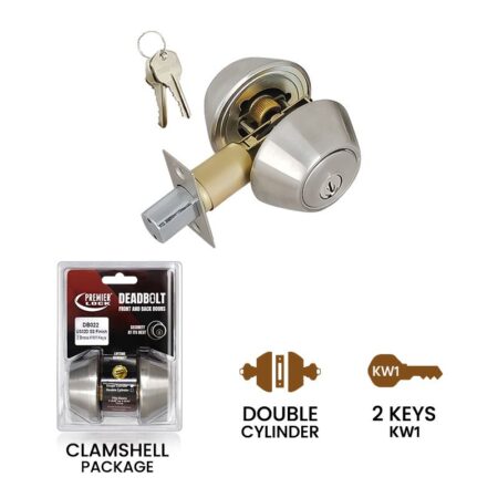 Deadbolt Door Lock Double Cylinder with 2 KW1 Keys Stainless Steel Carded - Wholesale Price