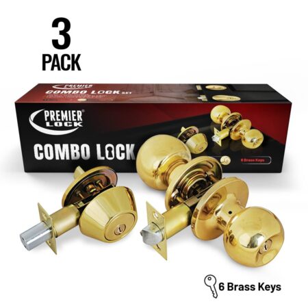Entry Lock Set Door Knob & Deadbolt with 18 KW1 Keyed Alike Solid Brass (3-Pack) - Wholesale Price – Box of 12
