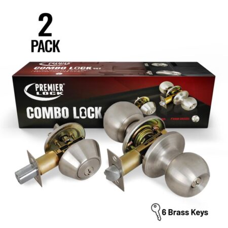 Entry Lock Set Door Knob & Deadbolt with 12 KW1 Keyed Alike (2-Pack) Stainless Steel - Wholesale Price